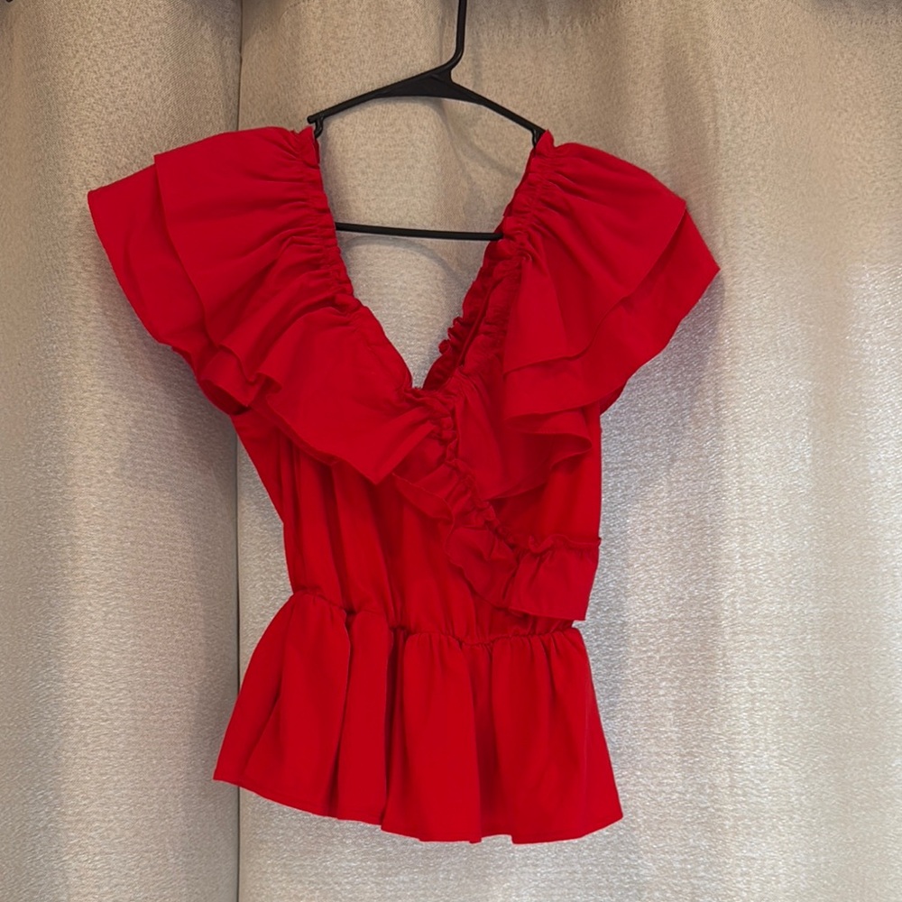 Red Ruffled Women's Top
